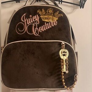 Juicy Couture Chocolate Brown Backpack with Gold Colored Key Charm
